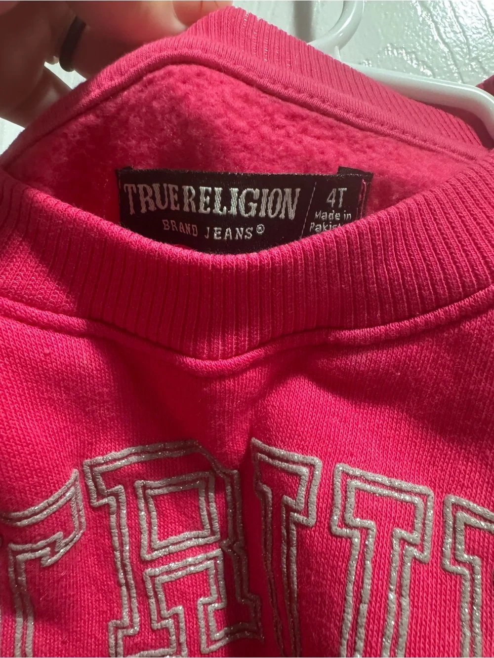 True Religion Kids Hot Pink 'TRUE' Logo Pullover Sweatshirt